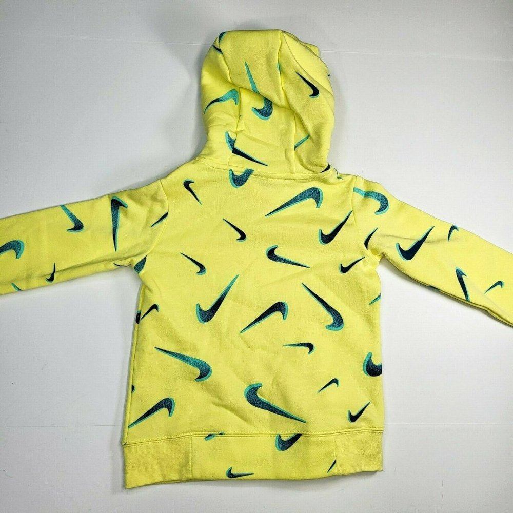 Nike Sweatshirt Girl's Swoosh Sportswear 3D Print Hooded Yellow Blue DC3429-712 - Picture 3 of 9
